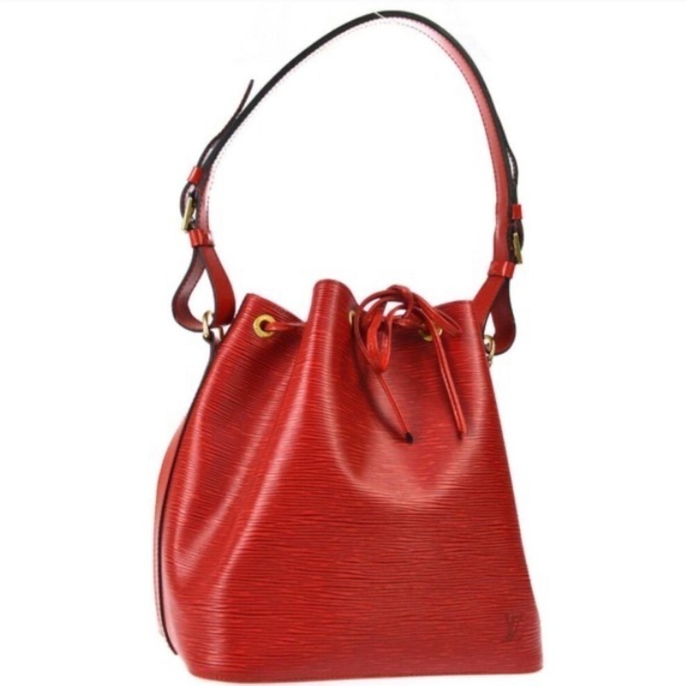LOUIS Vuitton Petit Noe Red Epi Purse Drawstring Bucket Bag Rare LV Auth Vintage - Picture 3 of 11